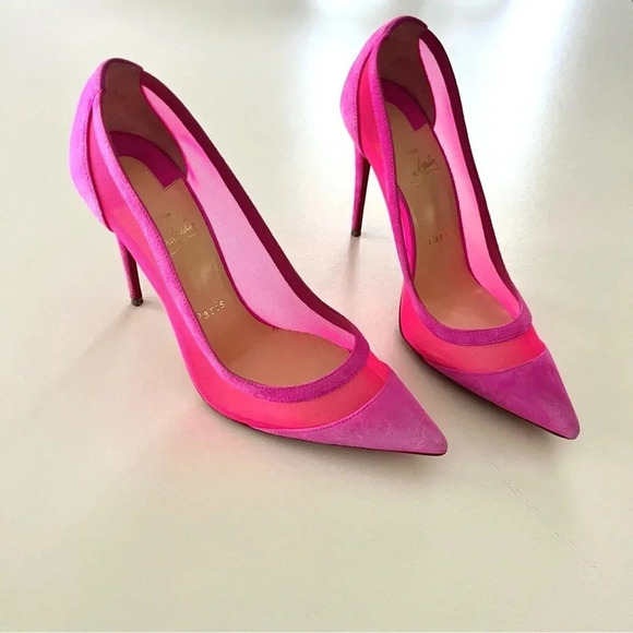 Christian Louboutin Galaviti 100 pink mesh suede heels 38.5 - Picture 1 of 14